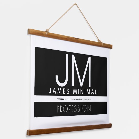 Modernes Berufliches Minimaldesign | Schwarz und W Wandteppich Mit Holzrahmen (Gewinkelt)