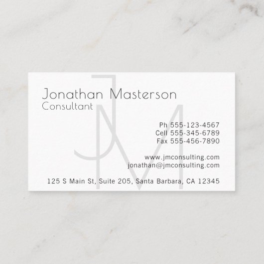 Modernes berufliches Minimalistic Monogramm Visitenkarte (Rückseite)