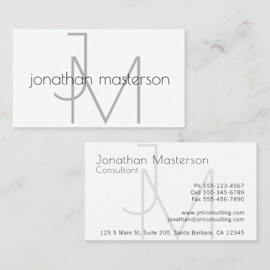 Modernes berufliches Minimalistic Monogramm Visitenkarte (Vorne/Hinten)