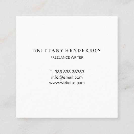 Modernes Berufliches Minimalistisches handgeschrie Quadratische Visitenkarte (Rückseite)