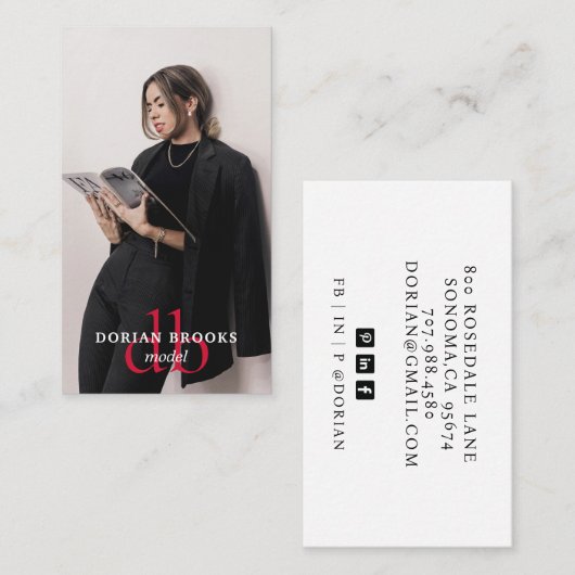 Modernes Berufliches Model-Foto Monogram Visitenkarte (Vorne/Hinten)