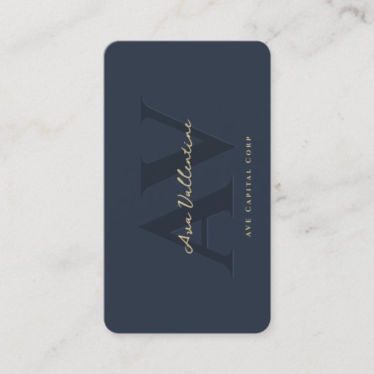 Modernes Berufliches Monogramm Dunkles Blau Visitenkarte (Vorderseite)
