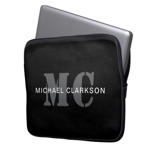 Modernes Berufliches Monogramm Schwarz/Weiß Laptopschutzhülle (Vorderseite Links)