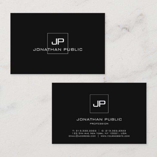 Modernes Berufliches Monogramm-Schwarz-weißes Eleg Visitenkarte (Vorne/Hinten)
