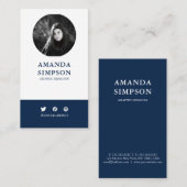 Modernes Berufliches Navy Blue Foto Visitenkarte (Vorne/Hinten)