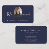 Modernes Berufliches Navy Blue Monogram Foto Visitenkarte (Vorne/Hinten)