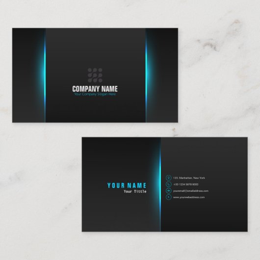 Modernes Berufliches Neon Light Blue Visitenkarte (Vorne/Hinten)