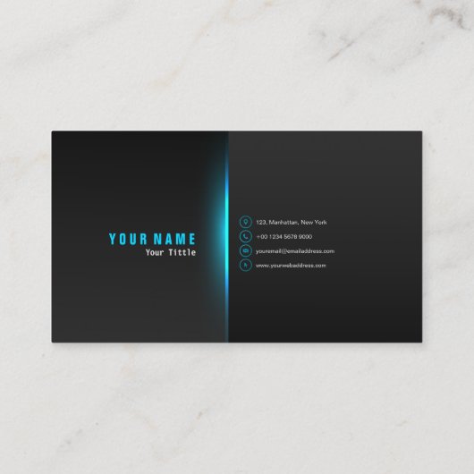 Modernes Berufliches Neon Light Blue Visitenkarte (Rückseite)