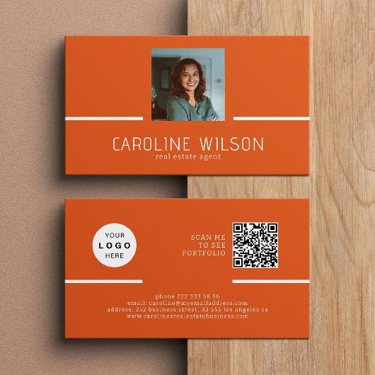 Modernes berufliches QR CODE-Logo Foto orange Visitenkarte