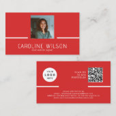 Modernes berufliches QR CODE-Logo Foto rot Visitenkarte (Vorne/Hinten)
