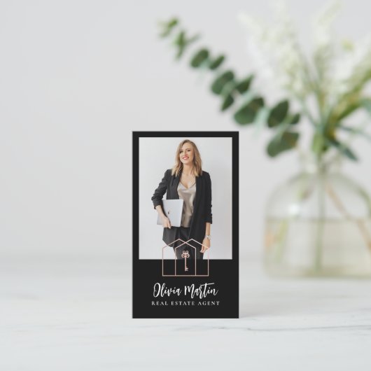 Modernes Berufliches Real Anwesen Foto & Logo Visitenkarte (Stehend Vorderseite)