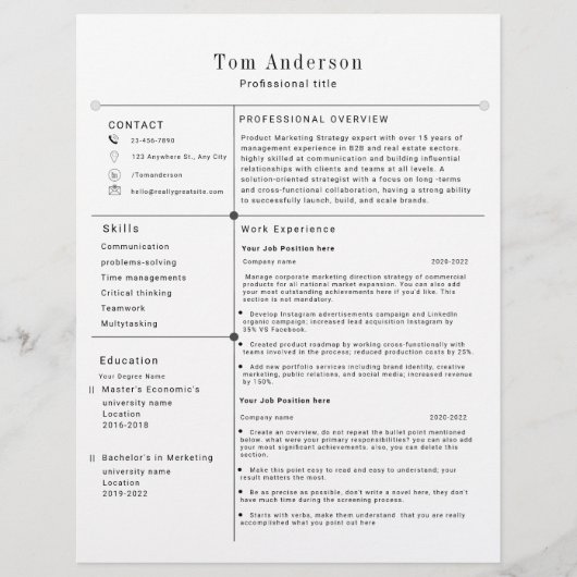 Modernes Berufliches Resume-Template (Vorderseite)