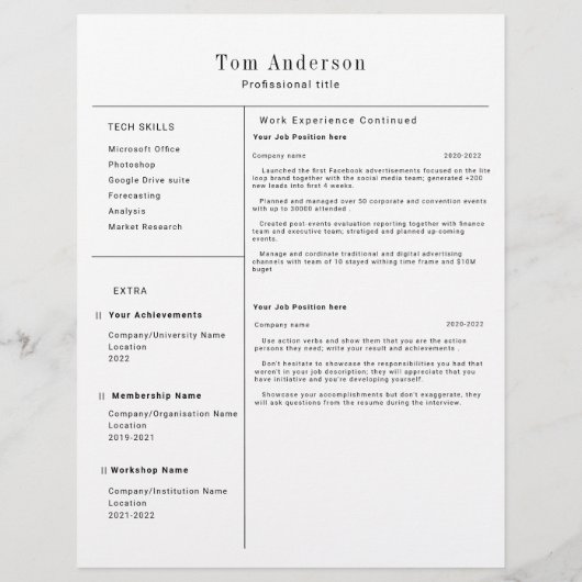 Modernes Berufliches Resume-Template (Rückseite)