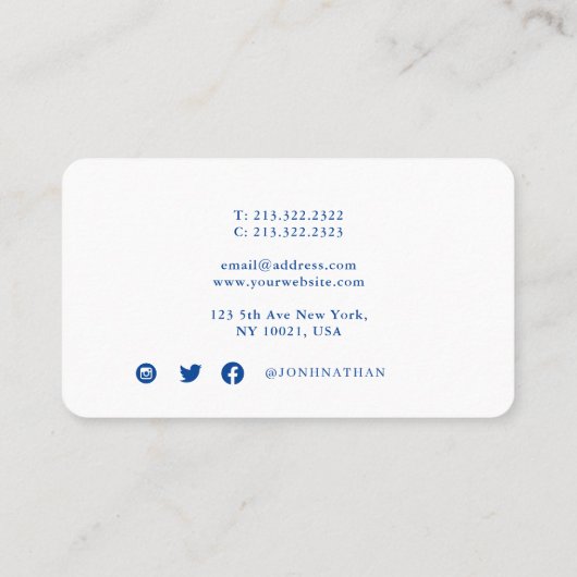 Modernes Berufliches Schlichtes Weiß und tiefes Bl Visitenkarte (Rückseite)