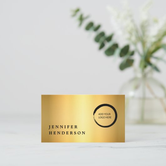 Modernes, berufliches Schwarz-Gold-Logo Visitenkarte (Stehend Vorderseite)