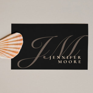 Modernes Berufliches Schwarz/Gold Mit Monogramm Visitenkarte