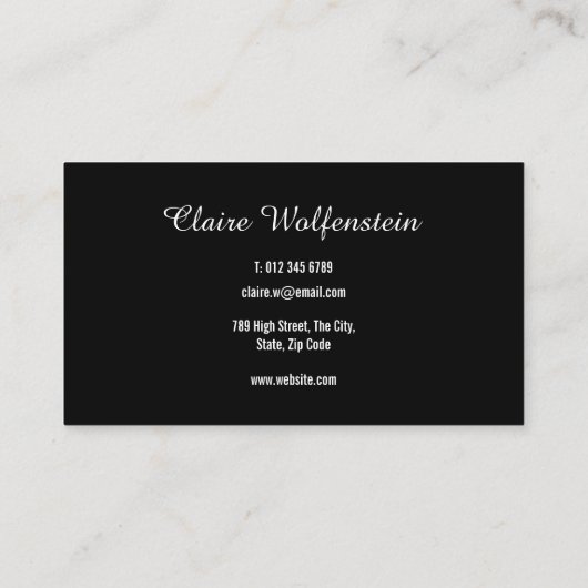 Modernes Berufliches Schwarz-Weiß-Script Visitenkarte (Rückseite)