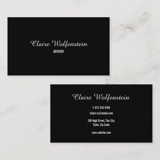 Modernes Berufliches Schwarz-Weiß-Script Visitenkarte (Vorne/Hinten)