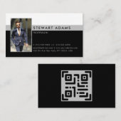 Modernes berufliches Schwarz-weißes und graues Fot Visitenkarte (Vorne/Hinten)