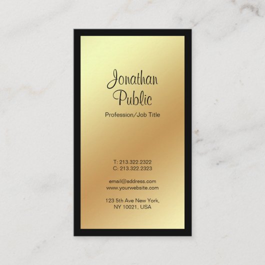 Modernes Berufliches Schwarzes Gold Schlicht Visitenkarte (Vorderseite)