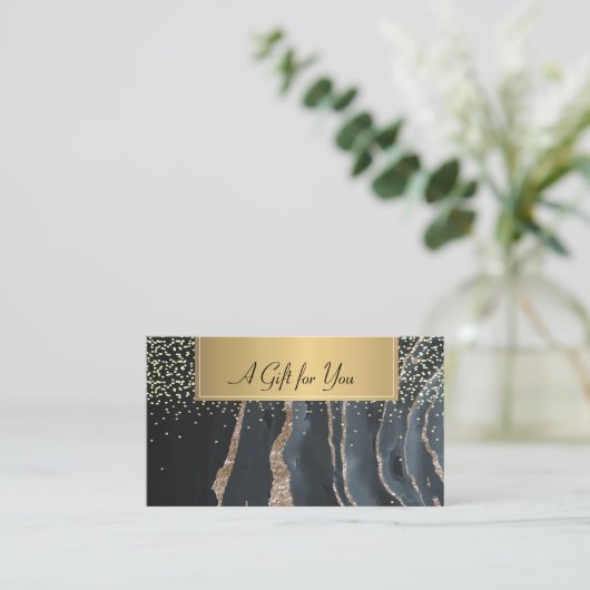 Modernes, Berufliches Schwarzes Marmor Gold Rabattkarte (Stehend Vorderseite)
