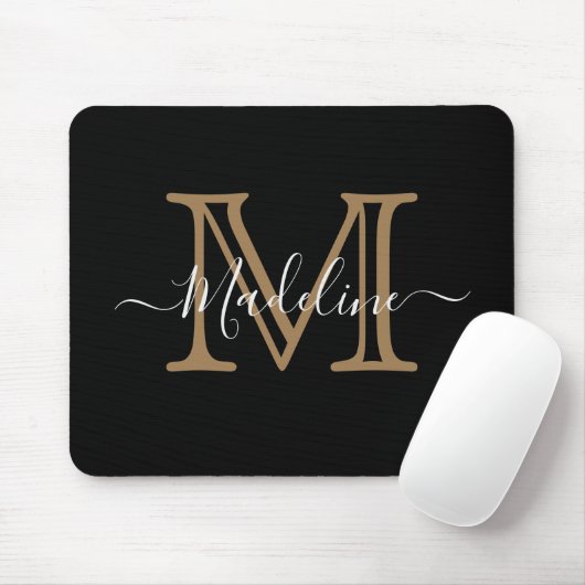 Modernes Berufliches Schwarzes Monogramm Mousepad (Mit Mouse)