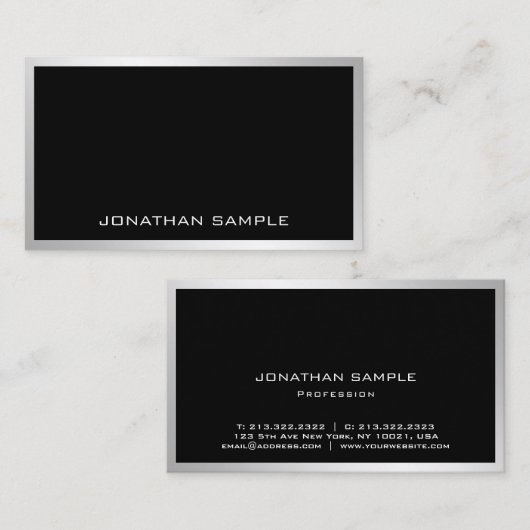 Modernes, Berufliches Silber-Template Visitenkarte (Vorne/Hinten)