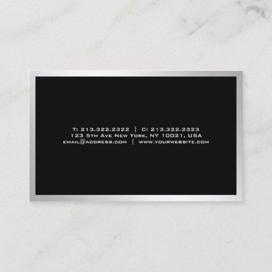 Modernes, Berufliches Silber-Template Visitenkarte (Rückseite)