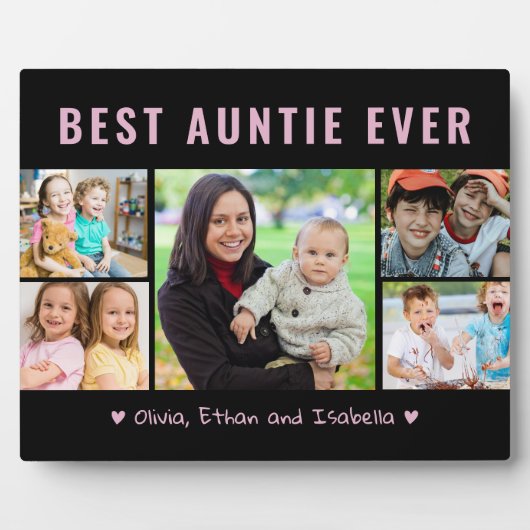 Modernes Best Auntie je 5 Foto Collage Template Fotoplatte (Vorderseite)