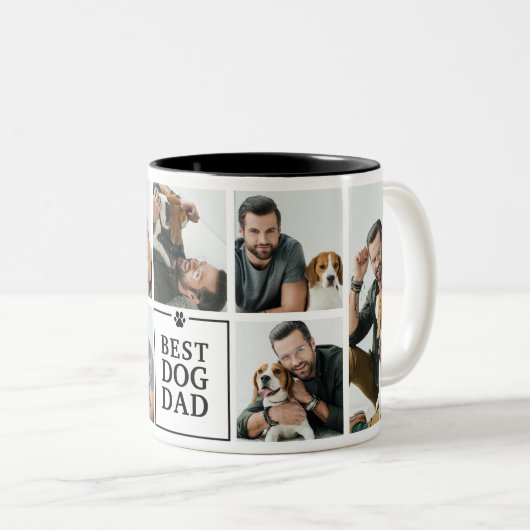 Modernes Best Dog Vater 7-Foto Collage Zweifarbige Tasse (VorderseiteRechts)