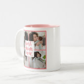 Modernes Best Mama Ever Heart Foto | Dunkelrosa Zweifarbige Tasse (Vorderseite Links)