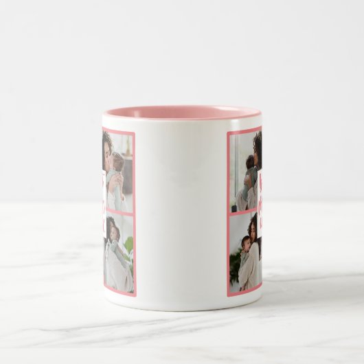 Modernes Best Mama Ever Heart Foto | Dunkelrosa Zweifarbige Tasse (Mittel)
