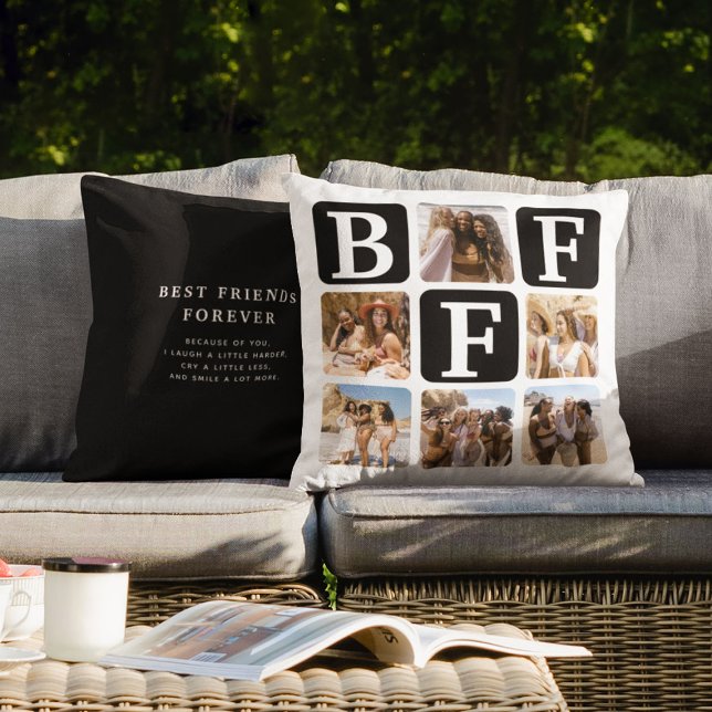 Modernes BESTE FREUNDIN für MultiFoto-Grids - Schw Kissen (Von Creator hochgeladen)