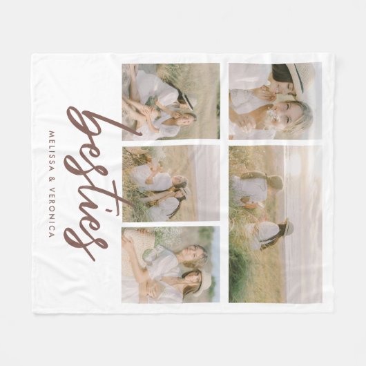 Modernes 'Besties' Script Custom 5-Foto Collage Fleecedecke (Vorderseite (Horizontal))