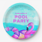 Modernes Birthday Pool Party Pink Flamingo Pappteller (Vorderseite)