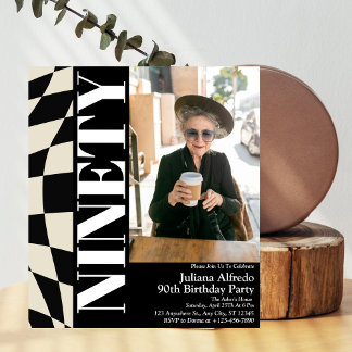 Modernes Black 90 Birthday Party Foto Einladung