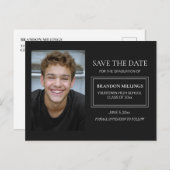 Modernes Black Abschluss Foto Save the Date Ankündigungspostkarte (Vorne/Hinten)