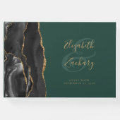 Modernes Black Agate Gold Script Smaragd Grün Gästebuch (Vorderseite)