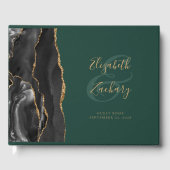 Modernes Black Agate Gold Script Smaragd Grün Gästebuch (Vorderseite)