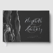Modernes Black Agate Silver Script dunkel Gästebuch (Vorderseite)