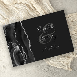 Modernes Black Agate Silver Script dunkel Gästebuch