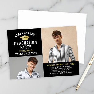 Modernes Black and Gold 2025 Foto Graduate Party Einladung