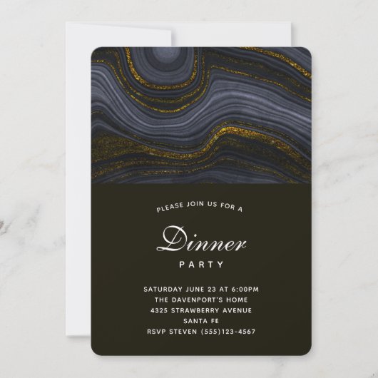 Modernes Black and Gold Agate Party Einladung (Vorderseite)