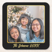 Modernes Black and Gold Celebration Foto Rechteckiger Pappuntersetzer (Vorderseite)