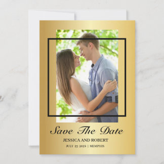 Modernes Black and Gold Foto Save the Date Einladung