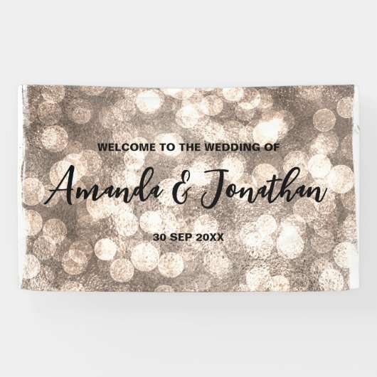Modernes Black and Gold Glitzer Hochzeitszeichen Banner (Horizontal)