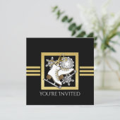 Modernes Black and Gold Glitzer Ice Skaten Party Einladung (Stehend Vorderseite)