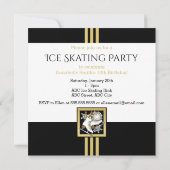 Modernes Black and Gold Glitzer Ice Skaten Party Einladung (Rückseite)