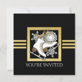 Modernes Black and Gold Glitzer Ice Skaten Party Einladung (Vorderseite)