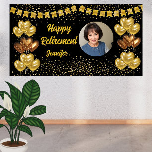 Modernes Black and Gold Happy Retirement Banner